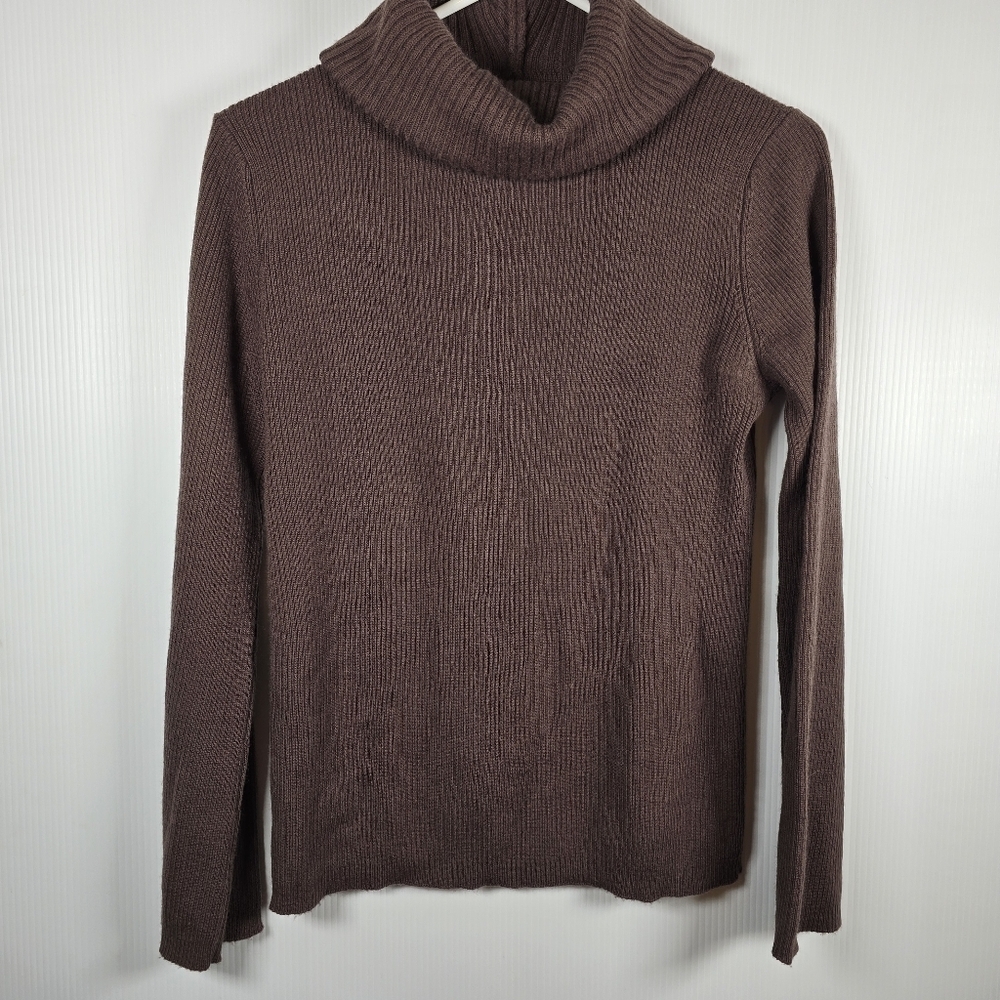 Tweeds Womens Wool Chocolate Brown Cowl Neck Ribbed Long Sleeve Sweater Size M